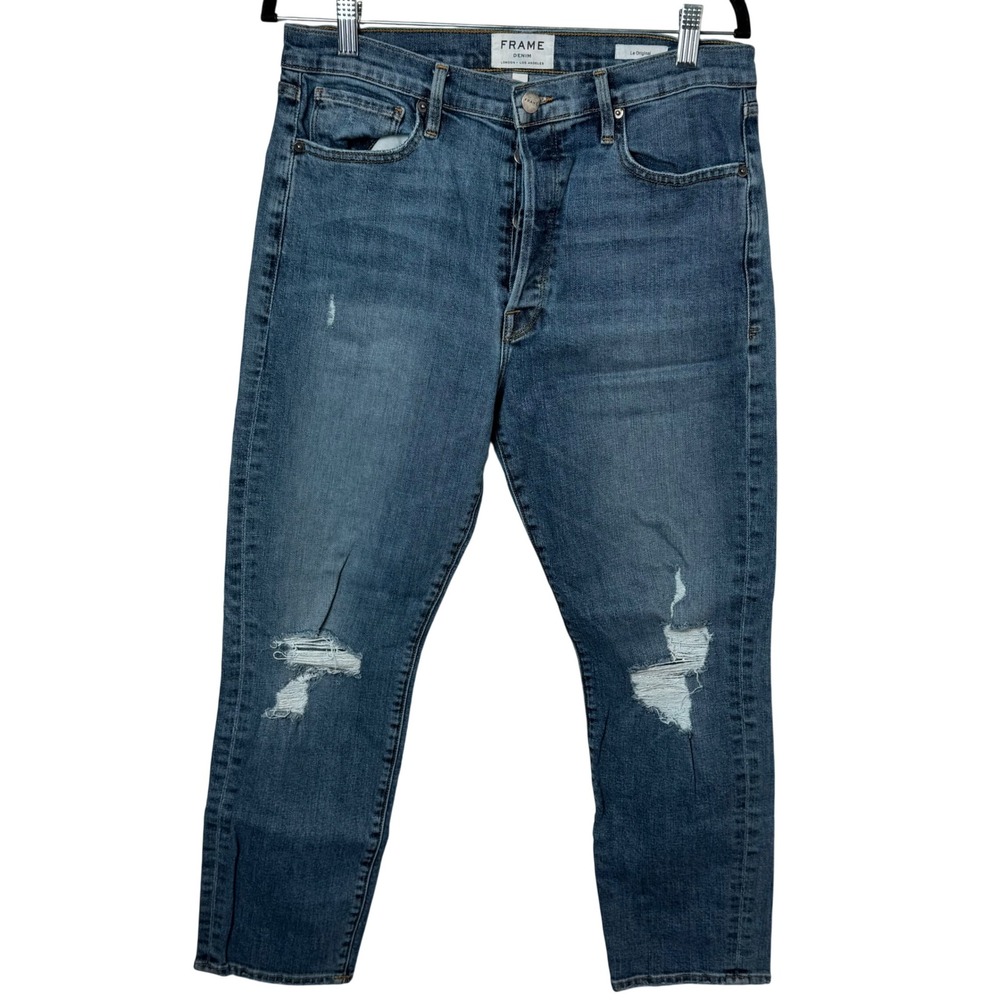 Frame Le Original Jeans Women 30 Blue Distressed High Rise Straight Leg
